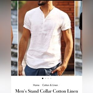 Men’s Stand Collar Cotton Linen Shirt